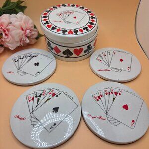 Ceramic Poker Coasters & Holder with Lid American Atelier Casino Royale Cards